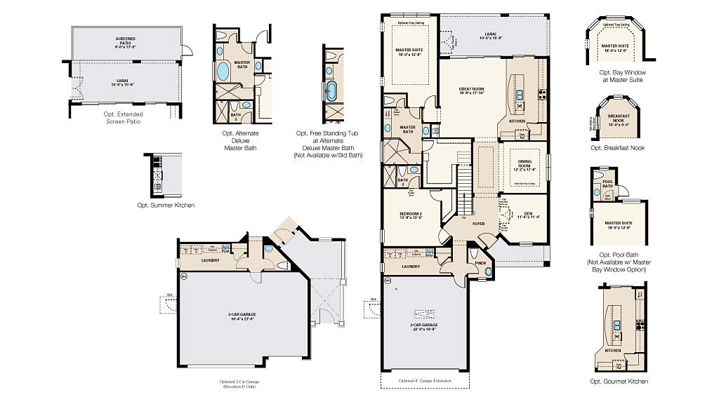 Trevi Floor Plan in Oyster Harbor at Fiddlers Creek, Naples by Taylor Morrison, 2,843 Square Feet, 3 Bedrooms, 3.5 Baths, 2 Garage, 2 Stories 